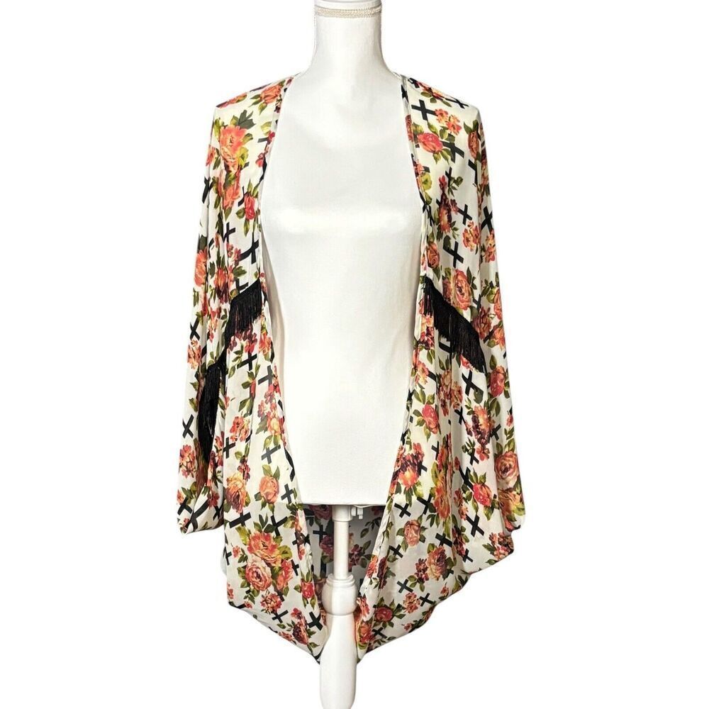 Ivy Jane Kimono Cardigan One Size Cocoon Pink Fringe Floral Boho Cottagecore